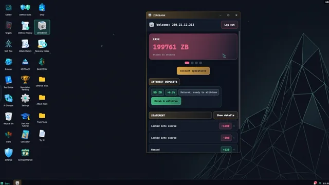 ZeroBank account screen
