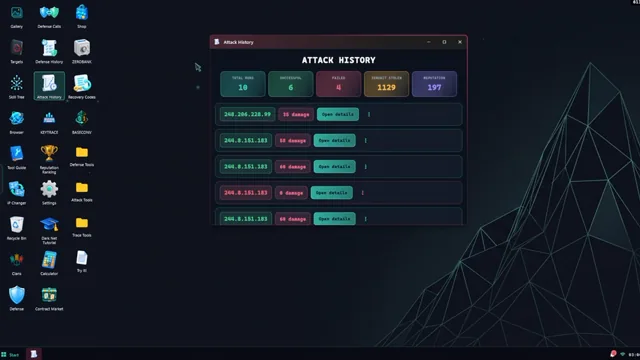 Attack history window on the Dark Net